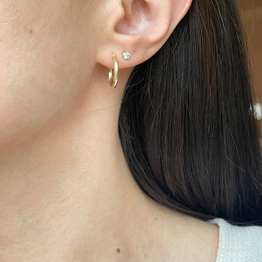 14KT Yellow Gold Satin + Diamond-Cut Hoop Earrings 20mm