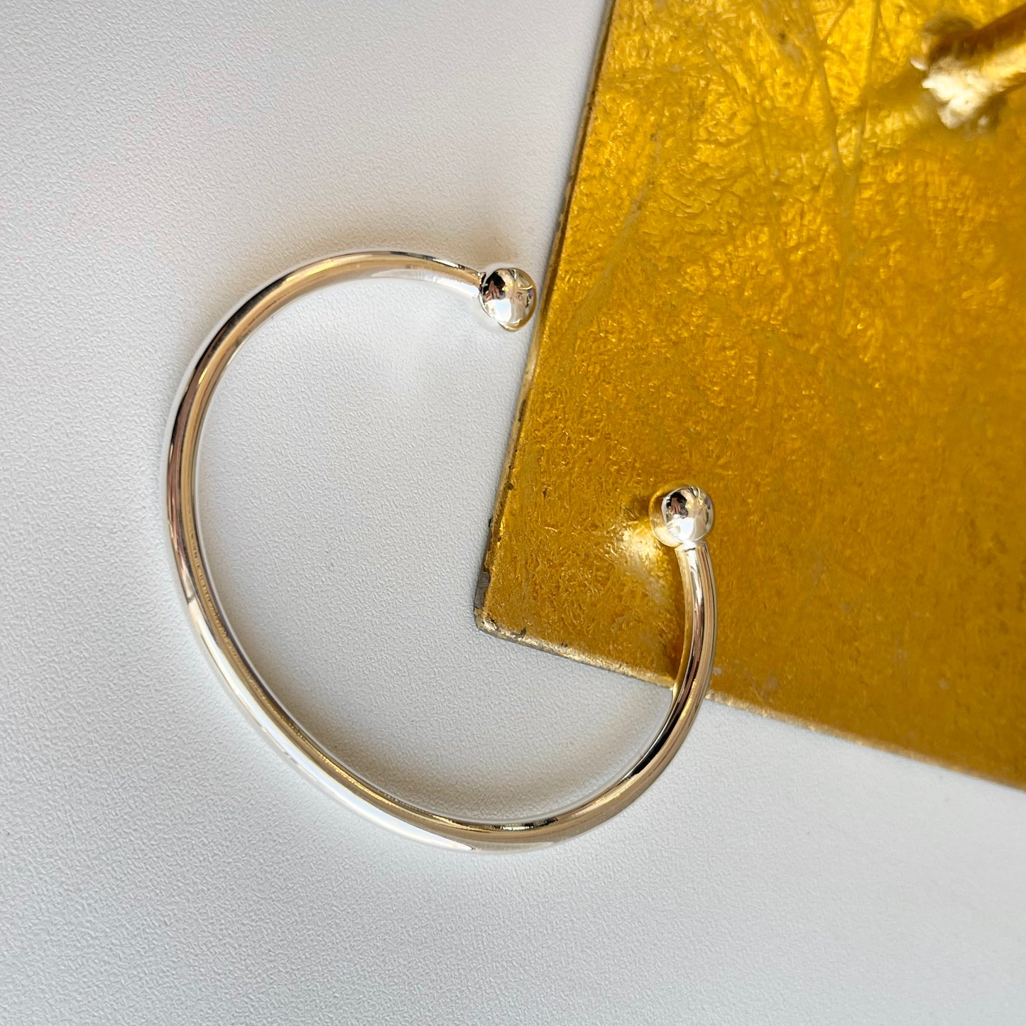 Sterling Silver Ball End Cap Open Cuff Bangle Bracelet