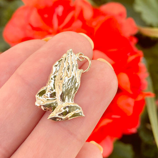 14KT Yellow Gold Polished Praying Hands Pendant Charm, 14KT Yellow Gold Polished Praying Hands Pendant Charm - Legacy Saint Jewelry