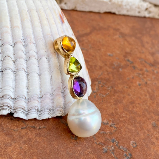 14KT Yellow Gold Peridot, Amethyst, Citrine + Paspaley South Sea Pearl Pendant Slide