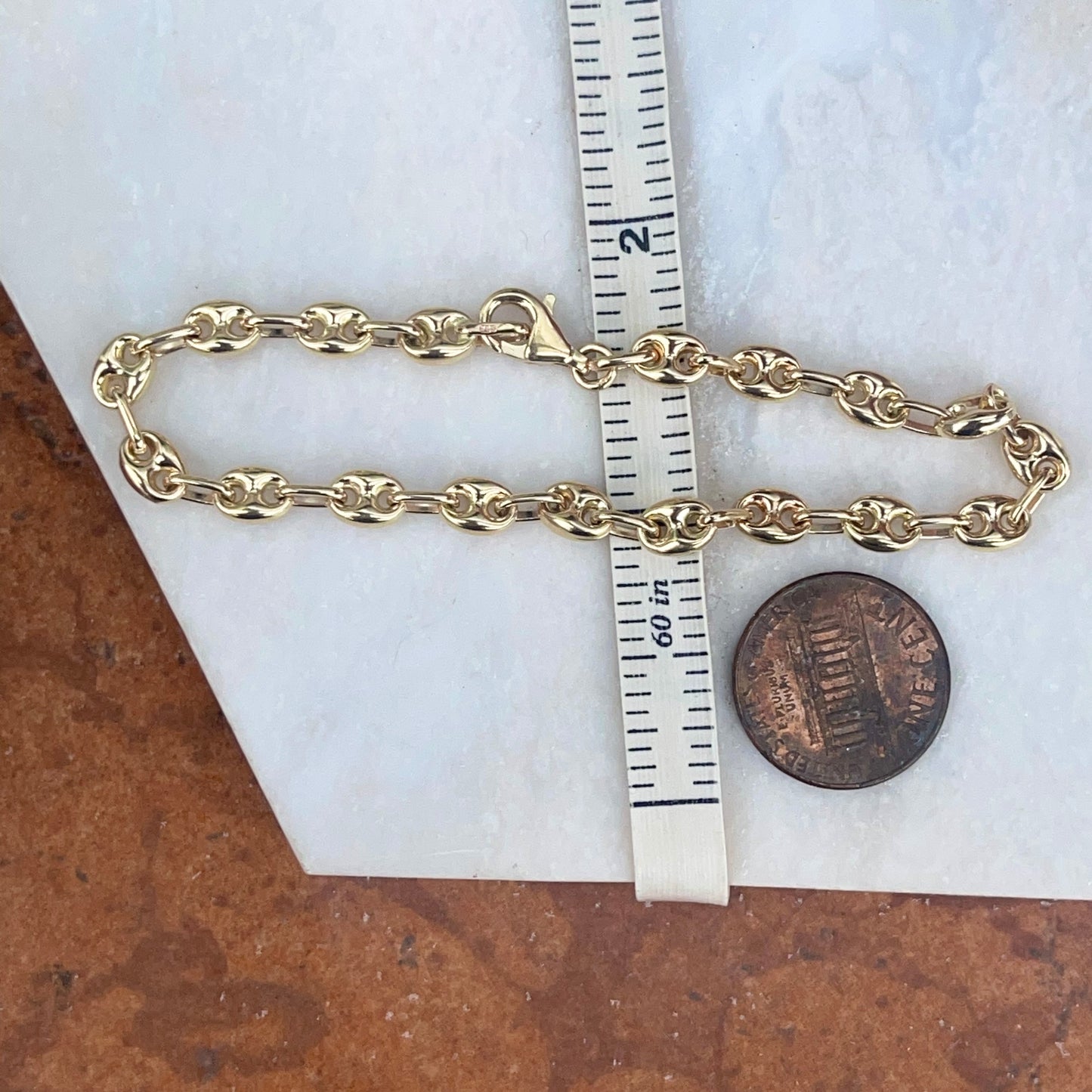 14KT Yellow Gold 5mm Puffed Anchor Mariner Chain Link Bracelet