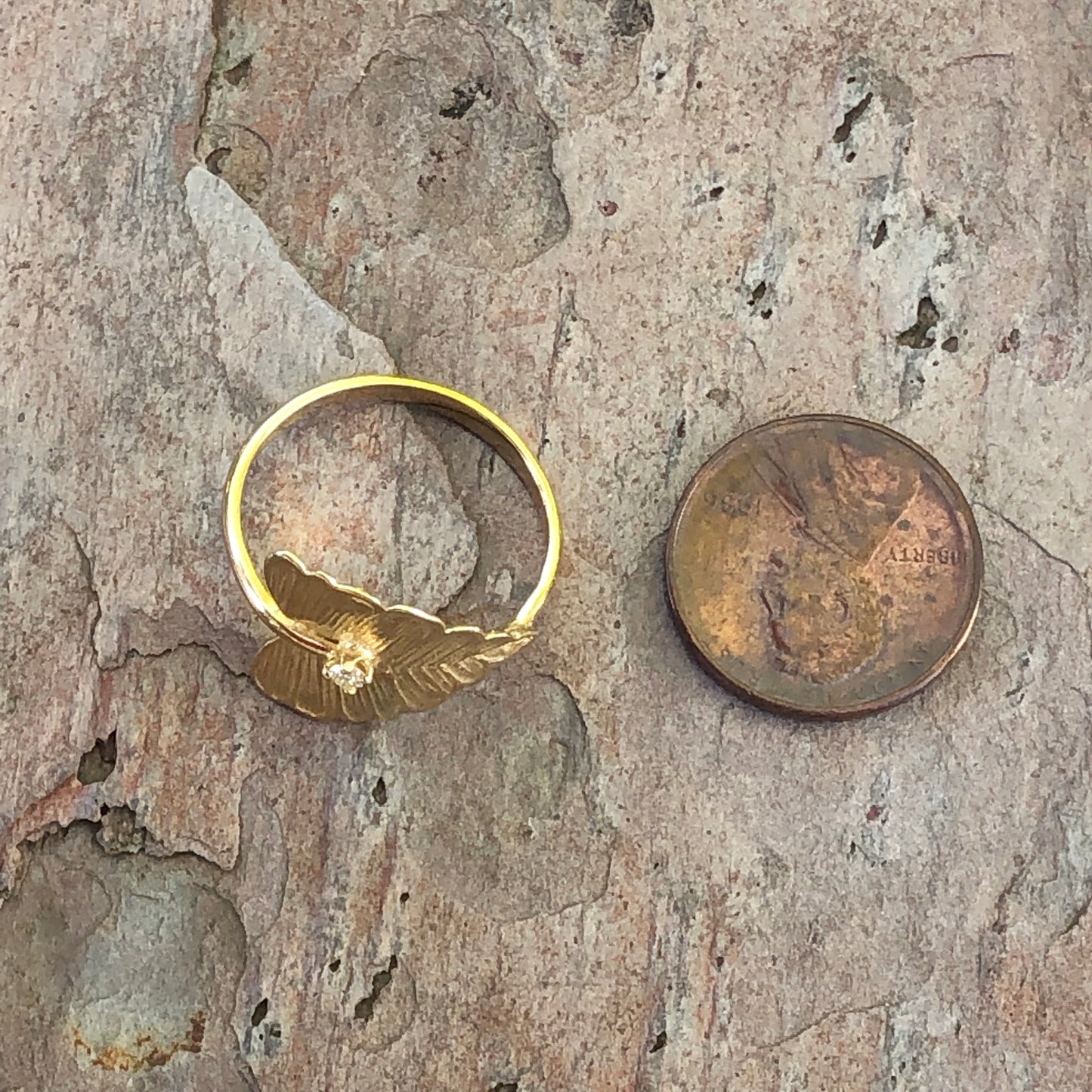 14KT Yellow Gold Diamond Leaf Ring, 14KT Yellow Gold Diamond Leaf Ring - Legacy Saint Jewelry