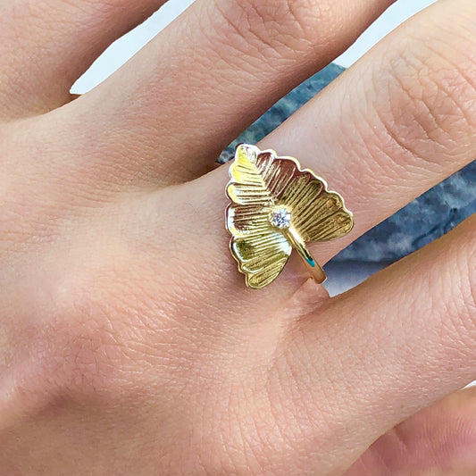 14KT Yellow Gold Diamond Leaf Ring, 14KT Yellow Gold Diamond Leaf Ring - Legacy Saint Jewelry