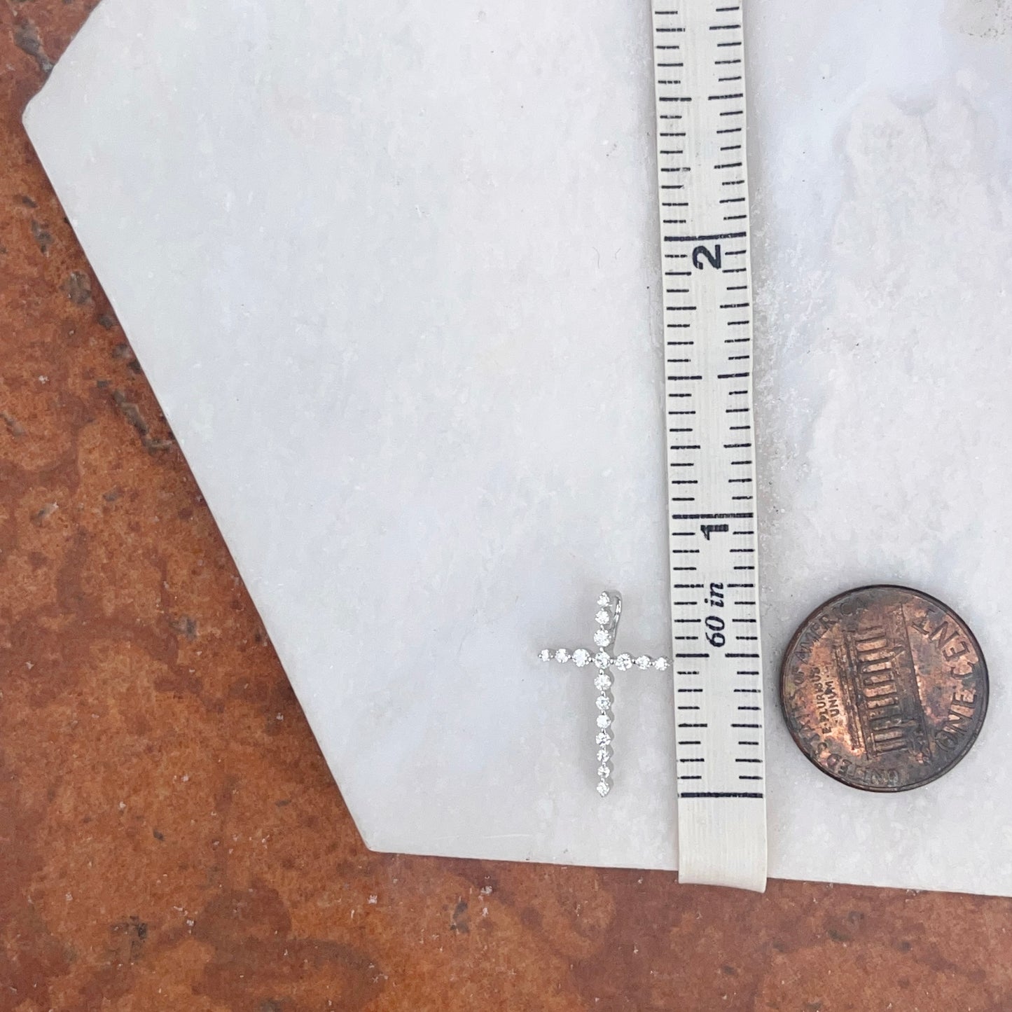 14KT White Gold Lab Diamond Sleek Cross Pendant Slide