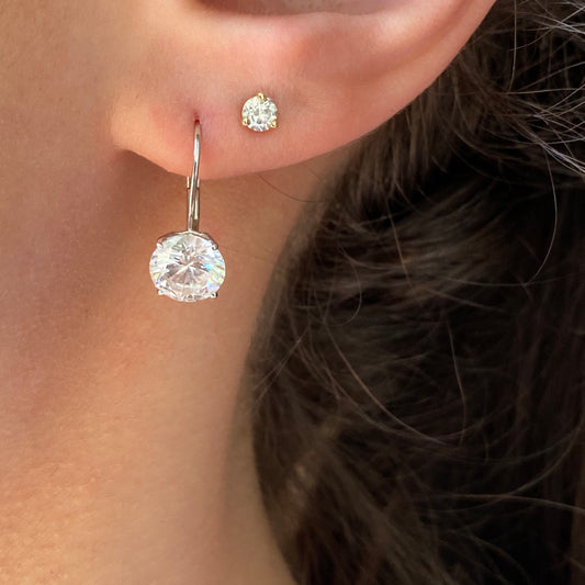 14KT White Gold Round CZ Stone Lever Back Earrings 7.5mm, 14KT White Gold Round CZ Stone Lever Back Earrings 7.5mm - Legacy Saint Jewelry