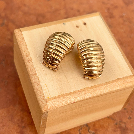 Estate 18KT Yellow Gold Ribbed Half-Hoop Clip-On Earrings
