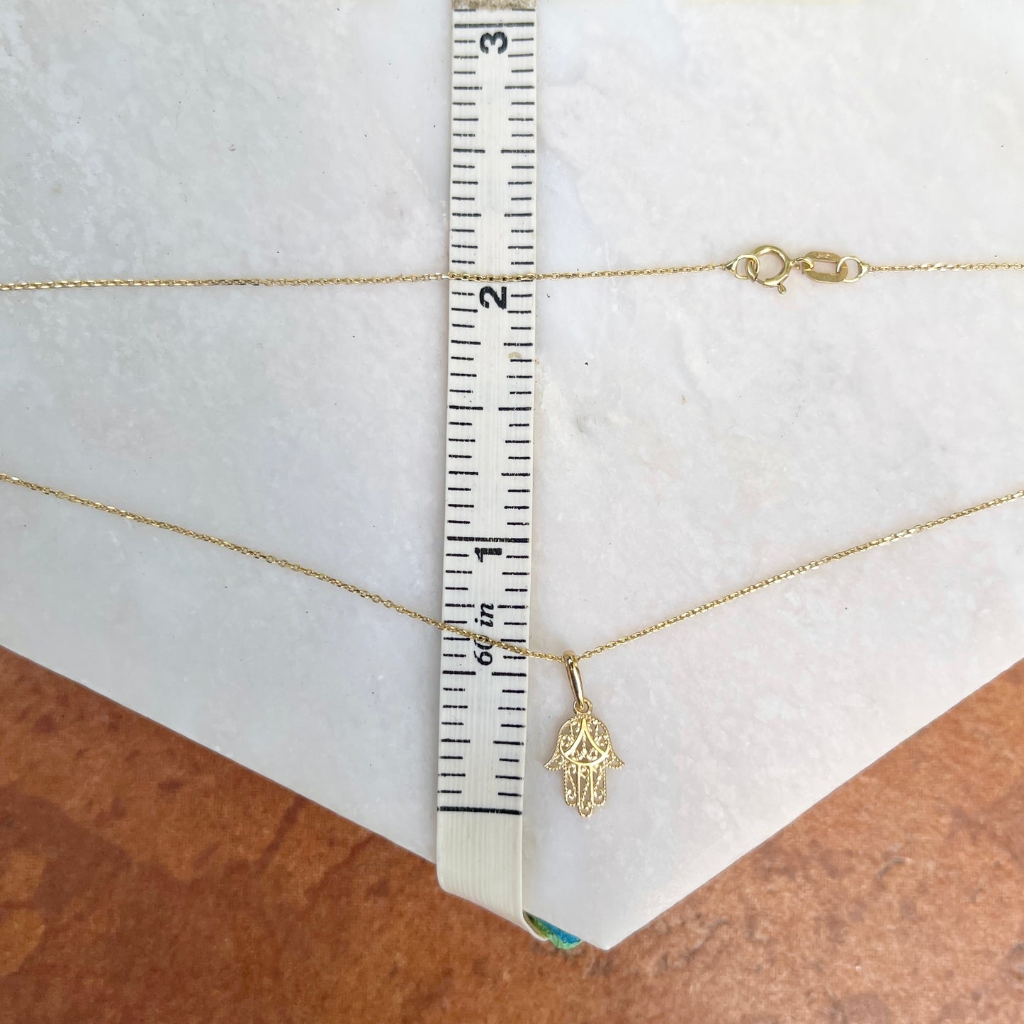 14KT Yellow Gold Mini Filigree Hamsa Pendant Chain Necklace