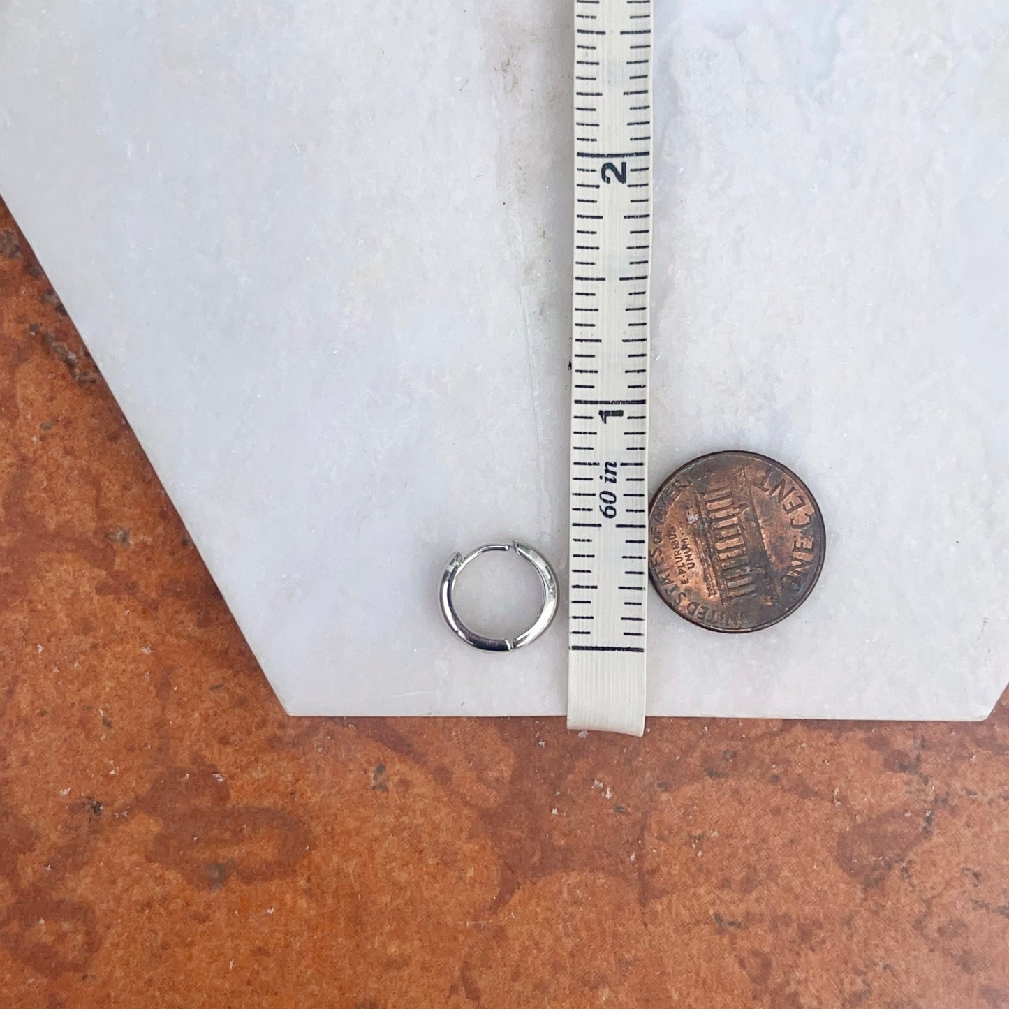 14KT White Gold Round Hinged Huggie Hoop Earrings 9mm