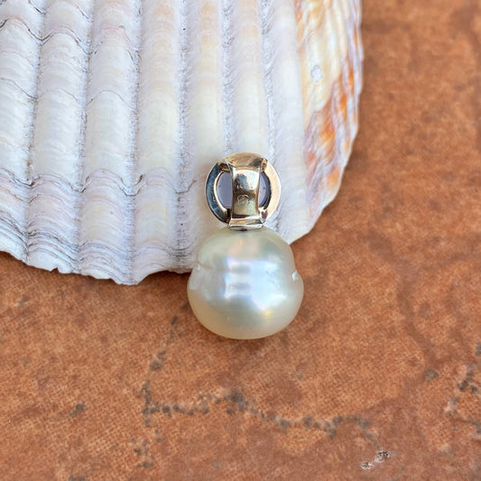 14KT White Gold Chalcedony + 11mm Paspaley South Sea Pearl Pendant Slide - Legacy Saint Jewelry