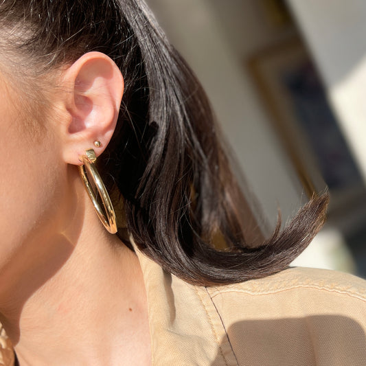 14KT Yellow Gold Shiny 4mm Tube Round Hoop Earrings 46mm