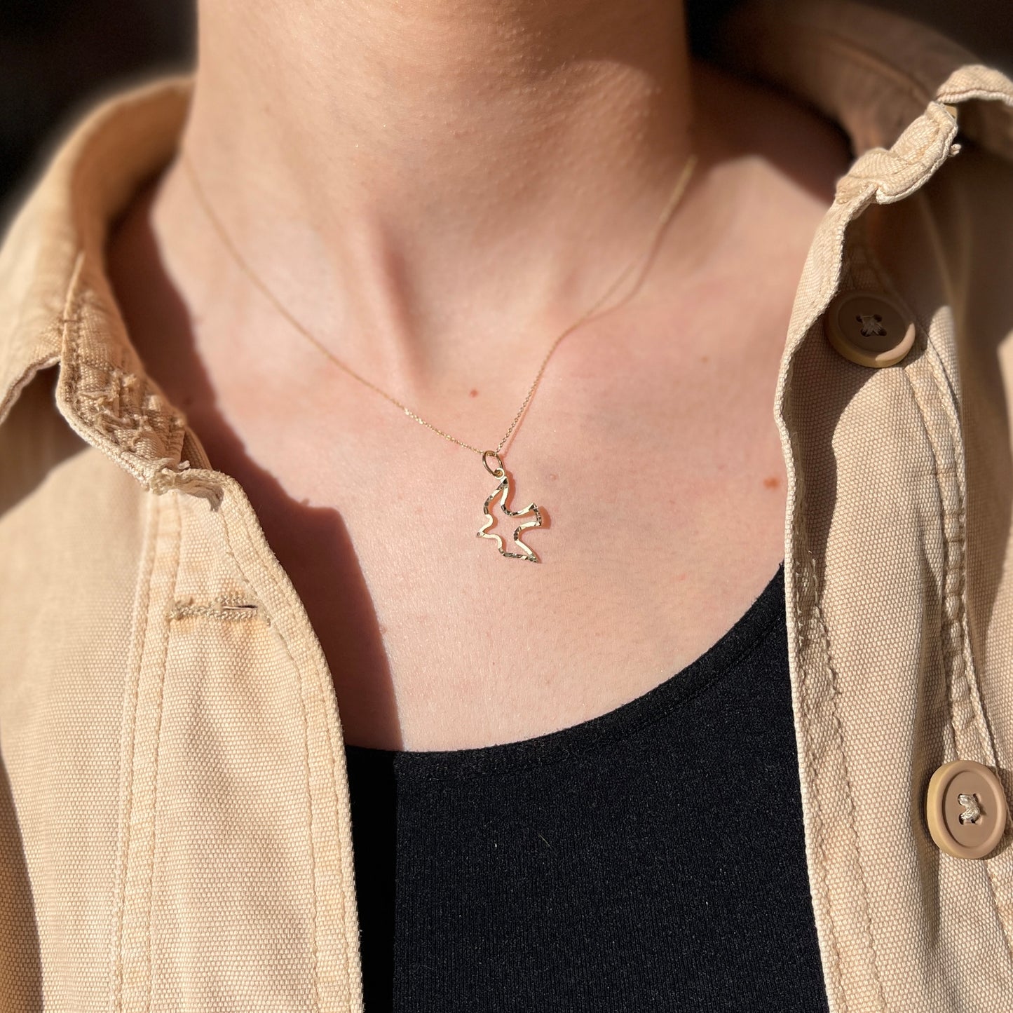 10KT Yellow Gold Diamond-Cut Dove "Holy Spirit" Pendant Charm