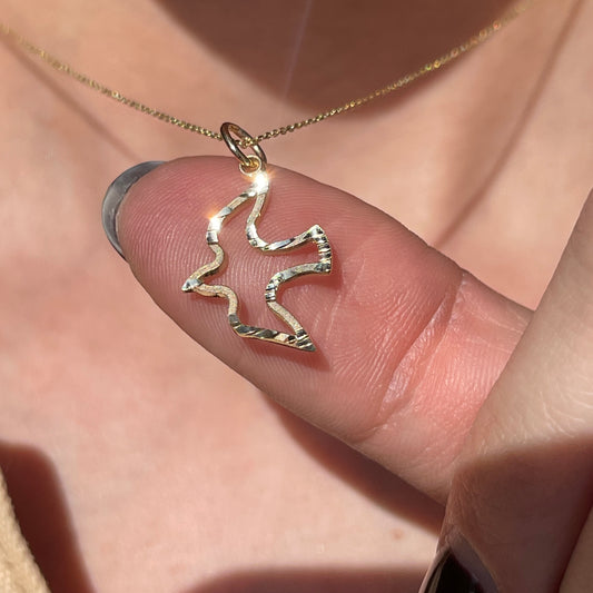 10KT Yellow Gold Diamond-Cut Dove "Holy Spirit" Pendant Charm