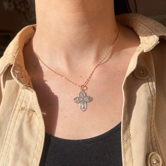 14KT Rose Gold Four Way Cross Medal Pendant 24mm