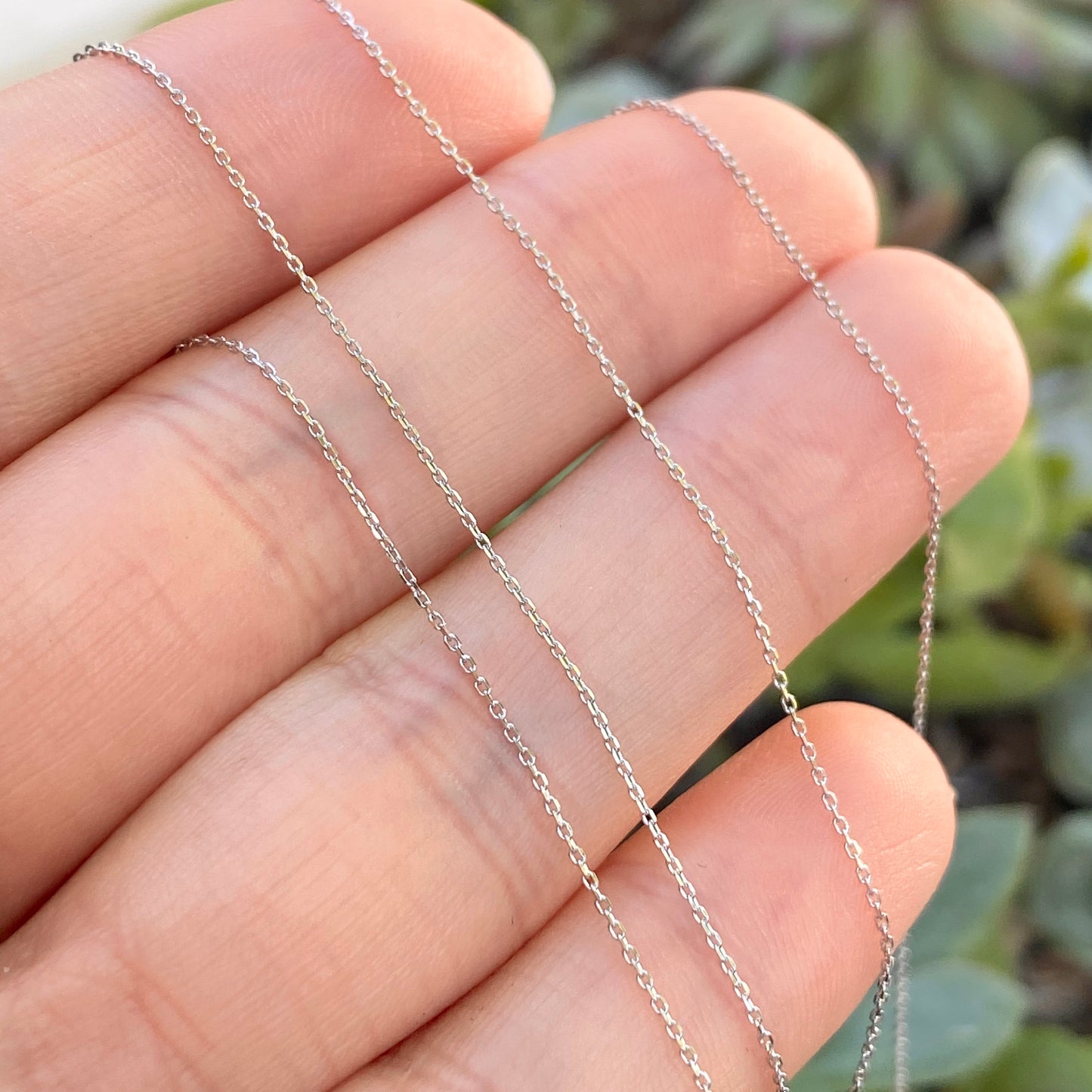 10KT White Gold Thin Diamond-Cut Cable Link Chain Necklace .60mm, 10KT White Gold Thin Diamond-Cut Cable Link Chain Necklace .60mm - Legacy Saint Jewelry