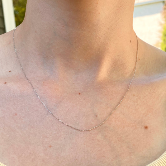 10KT White Gold Thin Diamond-Cut Cable Link Chain Necklace .60mm, 10KT White Gold Thin Diamond-Cut Cable Link Chain Necklace .60mm - Legacy Saint Jewelry