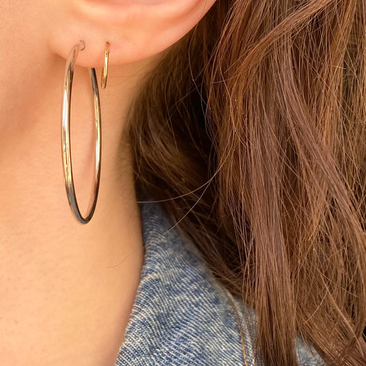 10KT White Gold Polished Thin Tube Hoop Earrings 45mm