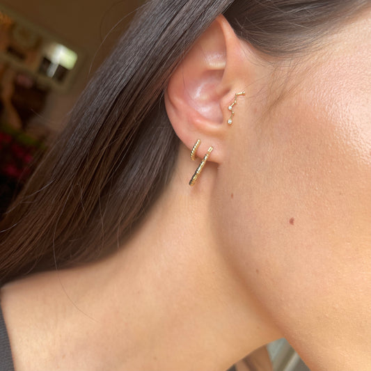 14KT Yellow Gold Ribbed Mini Huggie Hoop Earrings 10mm