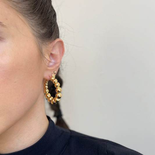 14KT Yellow Gold Bubble Tapered Round Hoop Earrings
