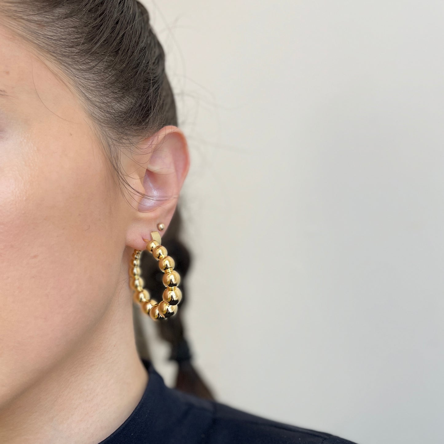 14KT Yellow Gold Bubble Tapered Round Hoop Earrings