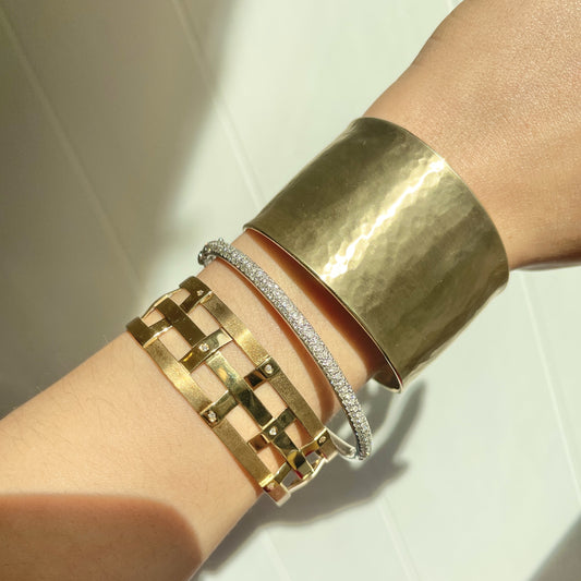 14KT Yellow Gold Hammered Wide Cuff Bracelet 37mm