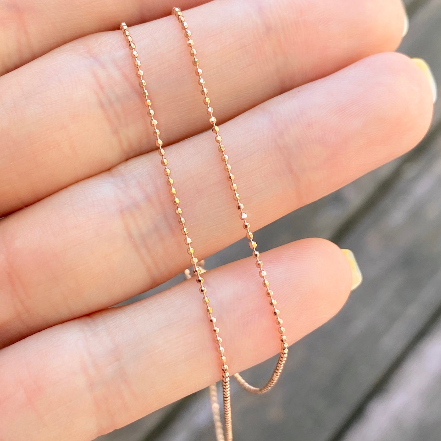 14KT Rose Gold Diamond-Cut Beaded Ball Link Chain Necklace 1mm, 14KT Rose Gold Diamond-Cut Beaded Ball Link Chain Necklace 1mm - Legacy Saint Jewelry