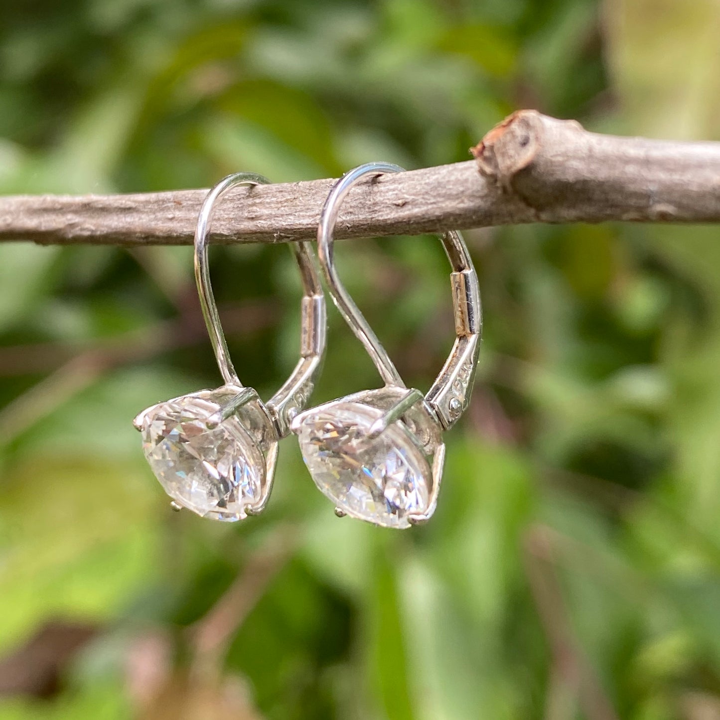 14KT White Gold Round CZ Stone Lever Back Earrings 7.5mm, 14KT White Gold Round CZ Stone Lever Back Earrings 7.5mm - Legacy Saint Jewelry