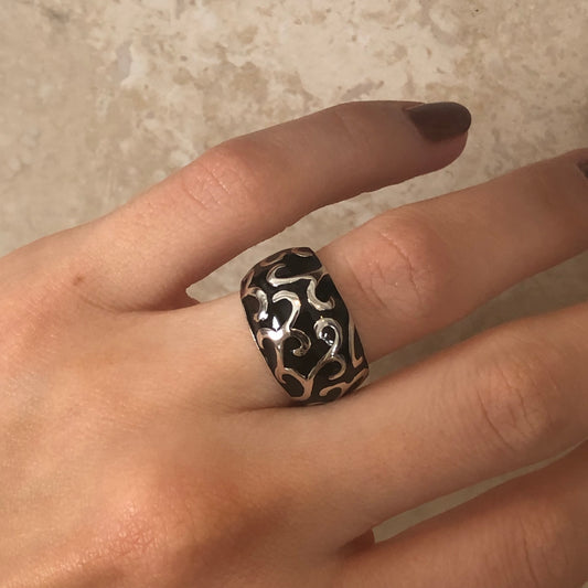 Sterling Silver + Black Enamel Dome Design Ring, Sterling Silver + Black Enamel Dome Design Ring - Legacy Saint Jewelry