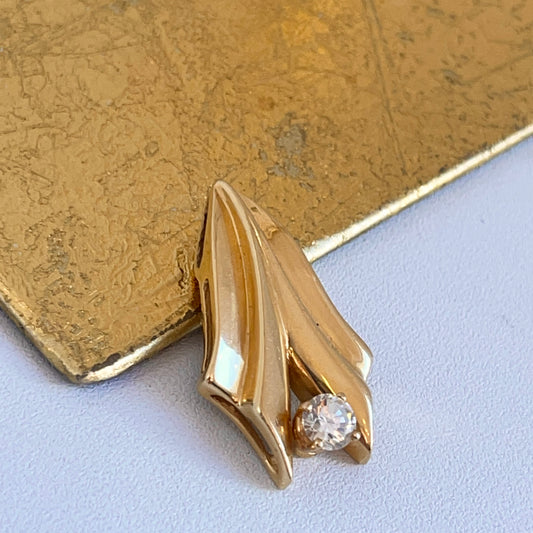 Estate 14KT Yellow Gold CZ Ribbed Omega Slide Pendant