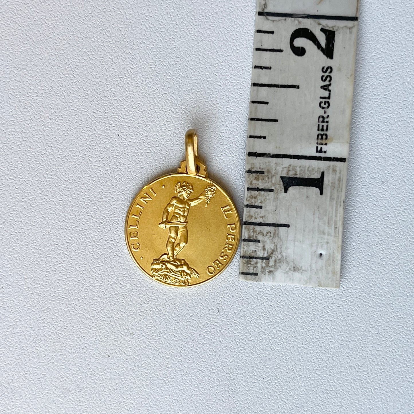 14KT Yellow Gold Matte Perseus + Medusa Head Medal Pendant 21mm