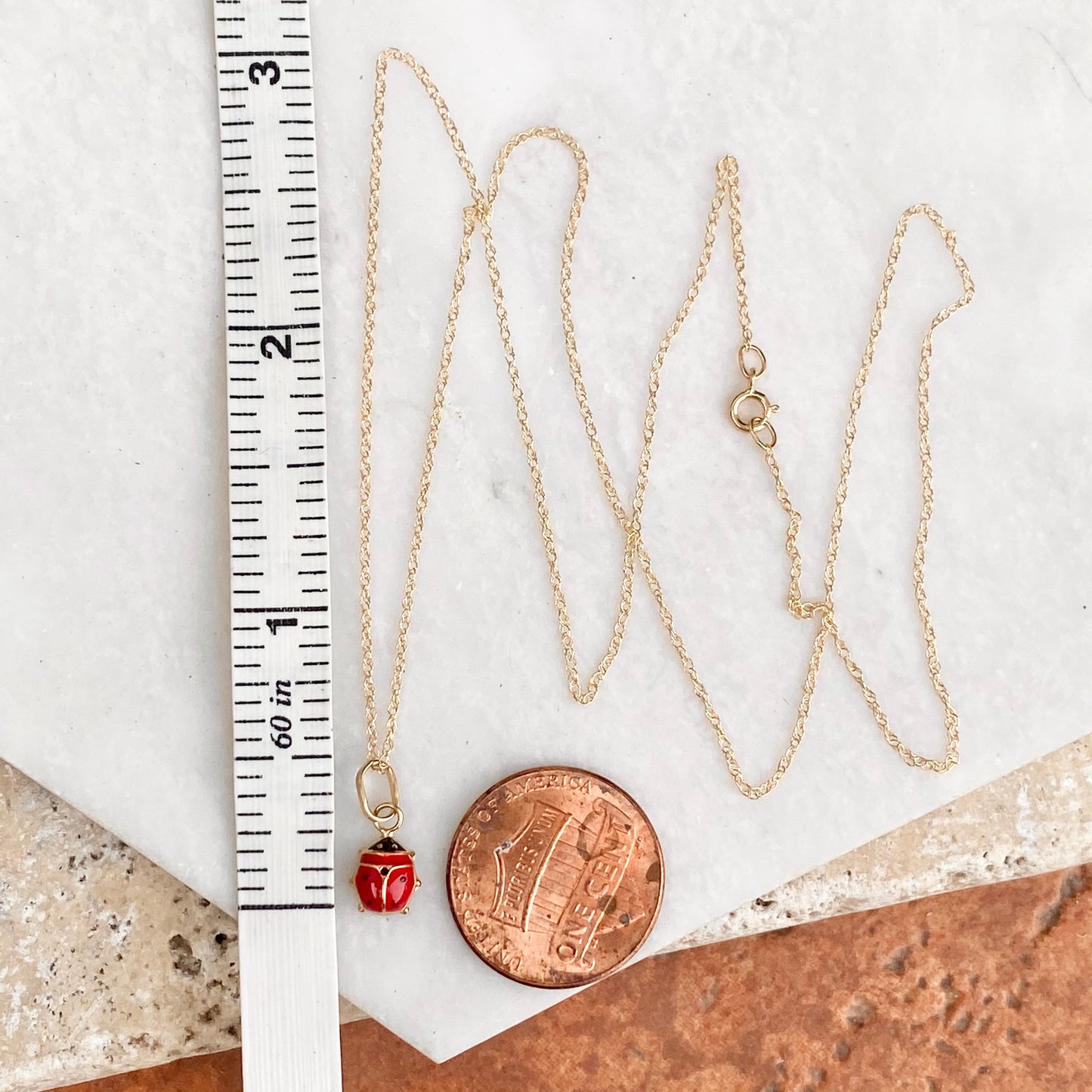 14KT Yellow Gold Mini Red Ladybug Pendant Necklace