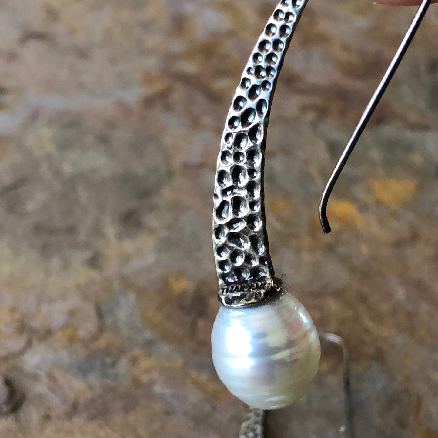 Sterling Silver + Paspaley South Sea Pearl Textured Earrings, Sterling Silver + Paspaley South Sea Pearl Textured Earrings - Legacy Saint Jewelry