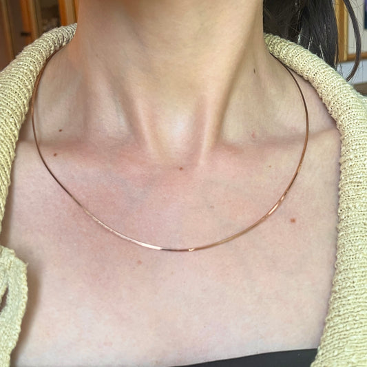 14KT Rose Gold Plated Sterling Silver Square Snake Wire Necklace 1.2mm