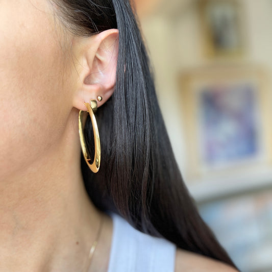 14KT Yellow Gold Long Oval Hoop Earrings 54mm