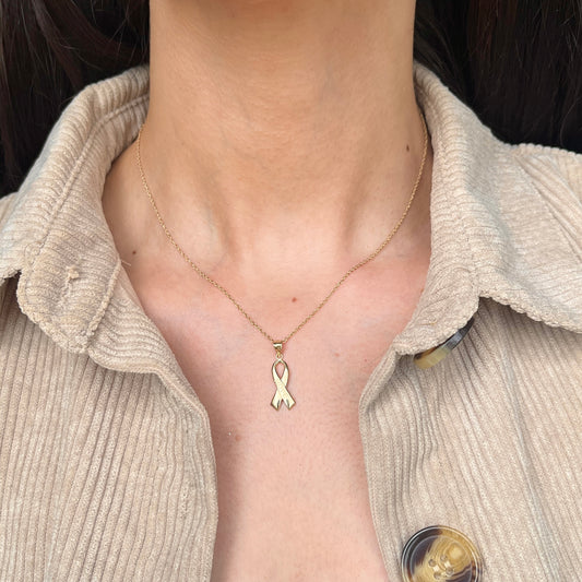 14KT Yellow Gold Cancer Awareness Hope Ribbon Pendant