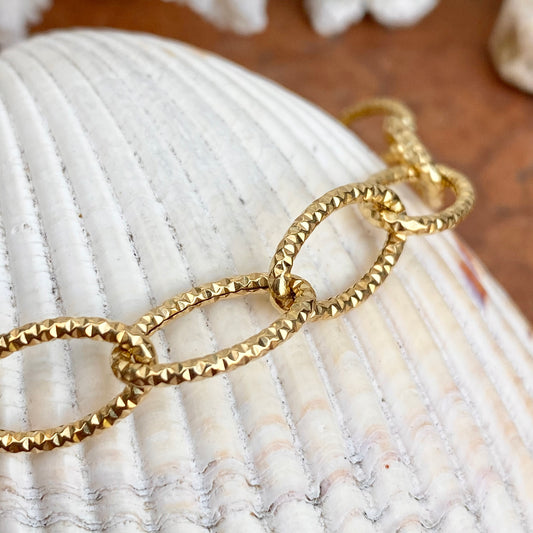 14KT Yellow Gold Oval Link Textured Matte Bracelet