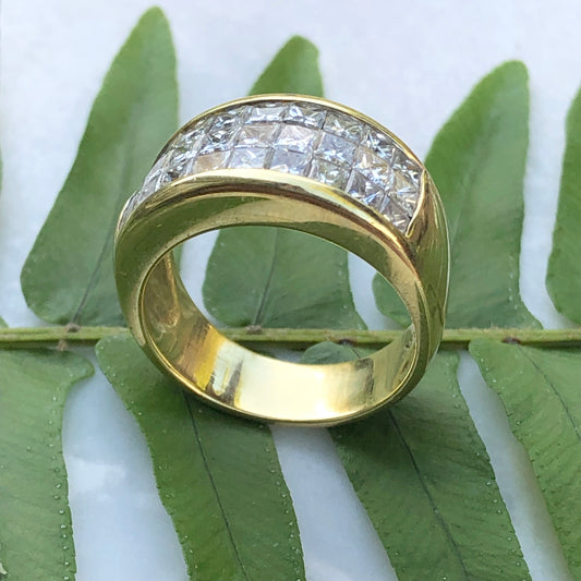 Estate 18KT Yellow Gold 3-Row Princess Cut Diamond Cigar Band Ring - Legacy Saint Jewelry