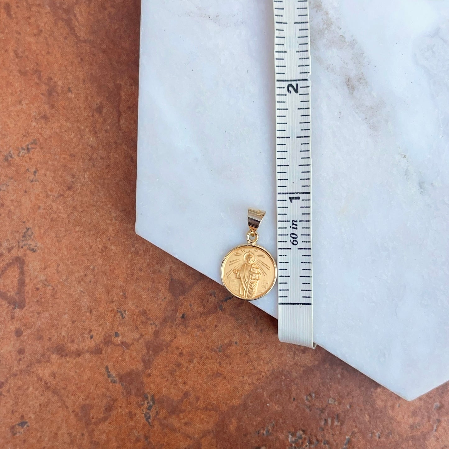 18KT Yellow Gold Satin St Jude Thaddeus Round Medal Pendant 13mm