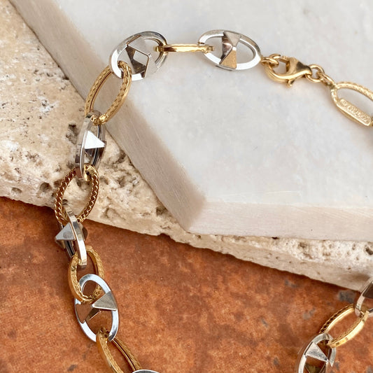14KT White Gold + Yellow Gold Oval Link Bracelet