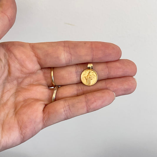 18KT Yellow Gold Satin St Jude Thaddeus Round Medal Pendant 13mm