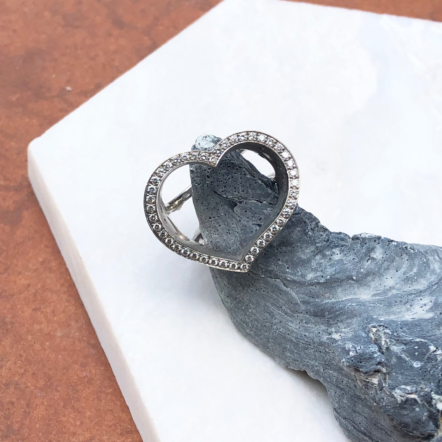 14KT White Gold Diamond Open Heart Ring, 14KT White Gold Diamond Open Heart Ring - Legacy Saint Jewelry