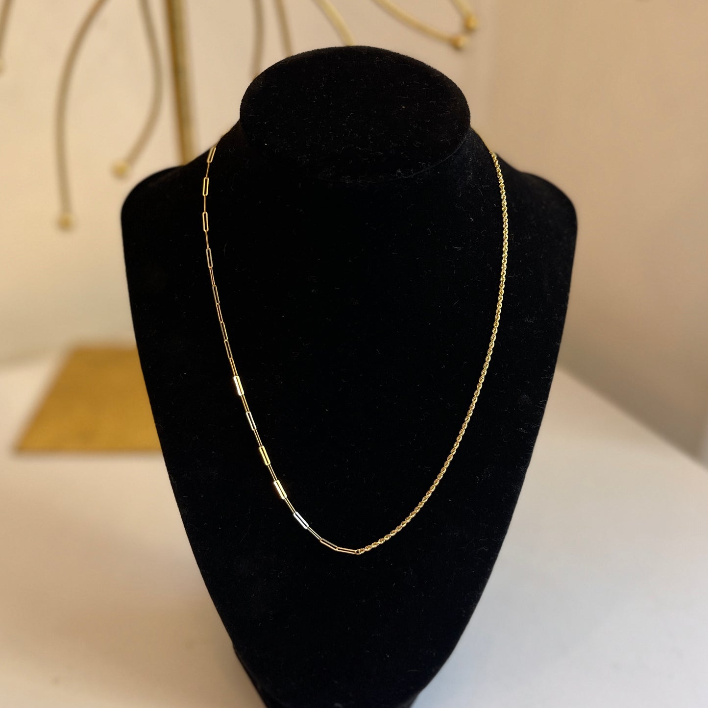 14KT Yellow Gold Mixed Links Rope + Paper Clip Chain Necklace