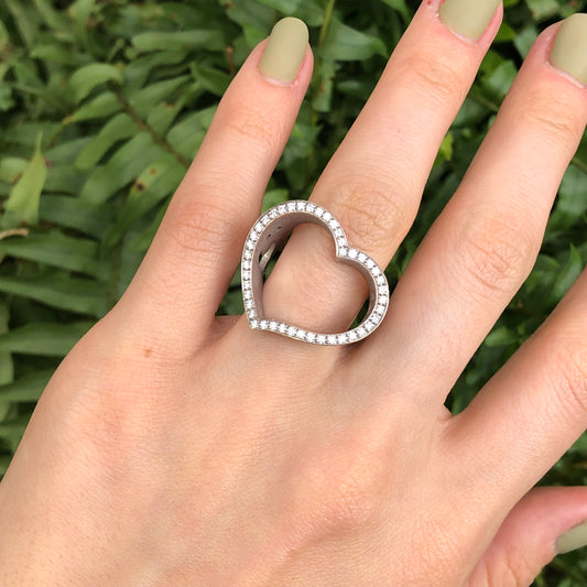 14KT White Gold Diamond Open Heart Ring, 14KT White Gold Diamond Open Heart Ring - Legacy Saint Jewelry