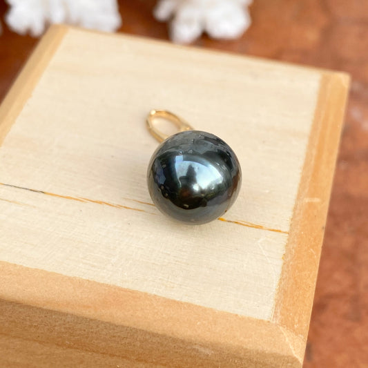 14KT Yellow Gold Black Tahitian Pearl Drop Enhancer Clip Pendant - Legacy Saint Jewelry