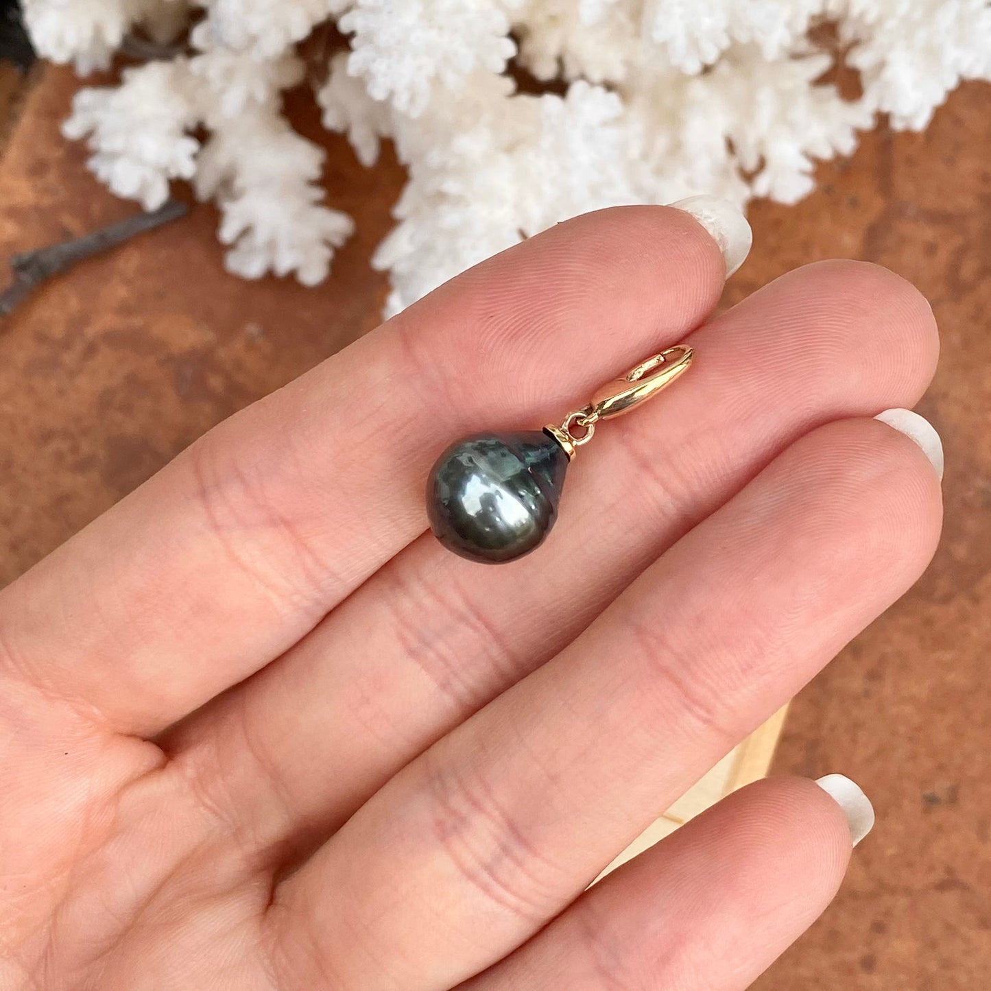 14KT Yellow Gold Black Tahitian Pearl Drop Enhancer Clip Pendant - Legacy Saint Jewelry