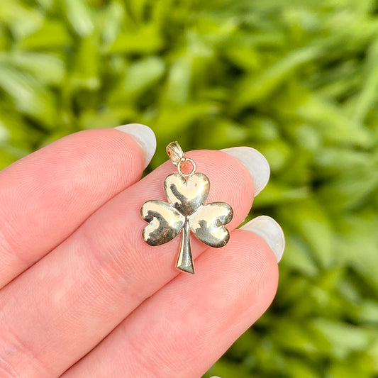 10KT Yellow Gold High Polished 3-Leaf Clover Pendant Charm, 10KT Yellow Gold High Polished 3-Leaf Clover Pendant Charm - Legacy Saint Jewelry