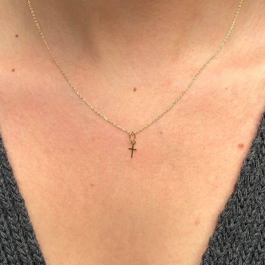 14KT Yellow Gold Tiny Baby Sized Cross Pendant Charm 11mm, 14KT Yellow Gold Tiny Baby Sized Cross Pendant Charm 11mm - Legacy Saint Jewelry