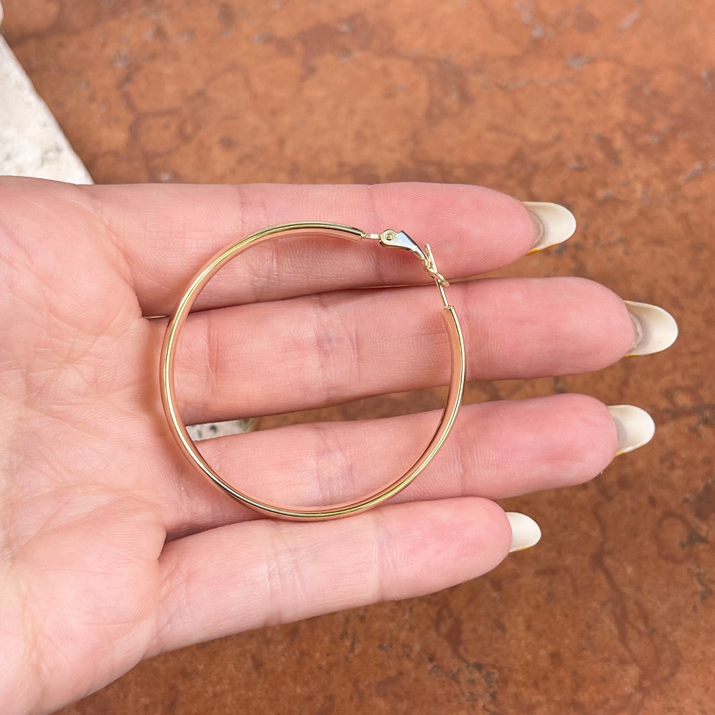 14KT Yellow Gold 6mm Wide Round Omega Hoop Earrings 45mm