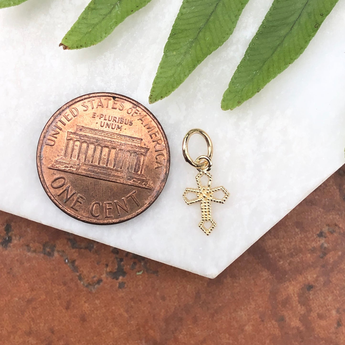 10KT Yellow Gold Textured Cross Mini Charm Pendant - Legacy Saint Jewelry