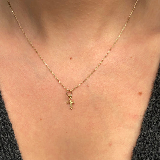 10KT Yellow Gold Textured Cross Mini Charm Pendant - Legacy Saint Jewelry