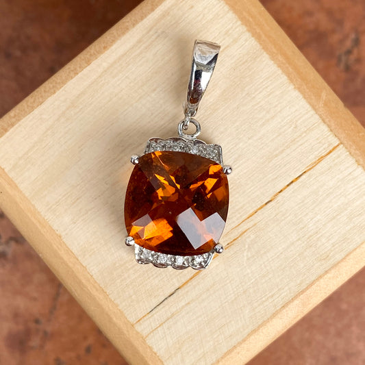 Estate 14KT White Gold Madeira Citrine + Diamond Omega Slide Pendant